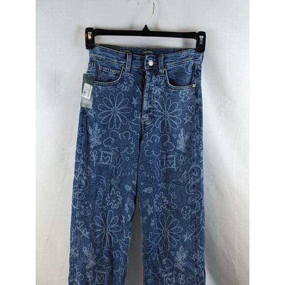 Wild Fable Jeans Doodle Print Super High Rise Straight Medium Wash 00 Casual 90s - Picture 10 of 11